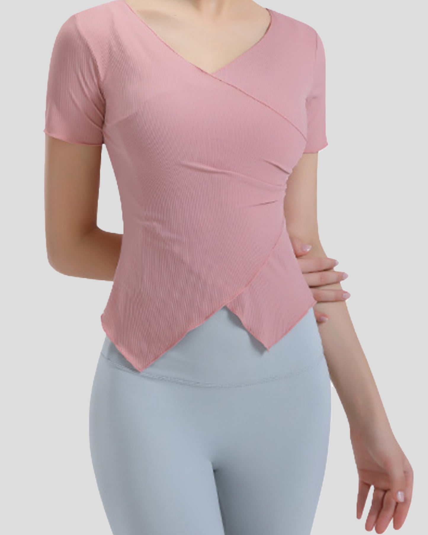 Polygon V Neck Nylon Short Sleeve Top